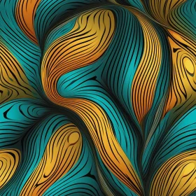 Abstract Wavy Pattern Painting in Blue, Green, and Yellow