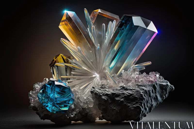 Captivating Crystal Minerals on Dark Background | Realistic Anamorphic Art AI Image