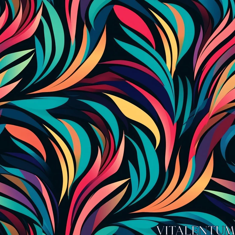 Colorful Feathers Seamless Pattern on Black Background AI Image