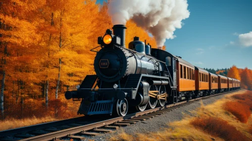 Enchanting Forest Journey: Steam Train in Autumn