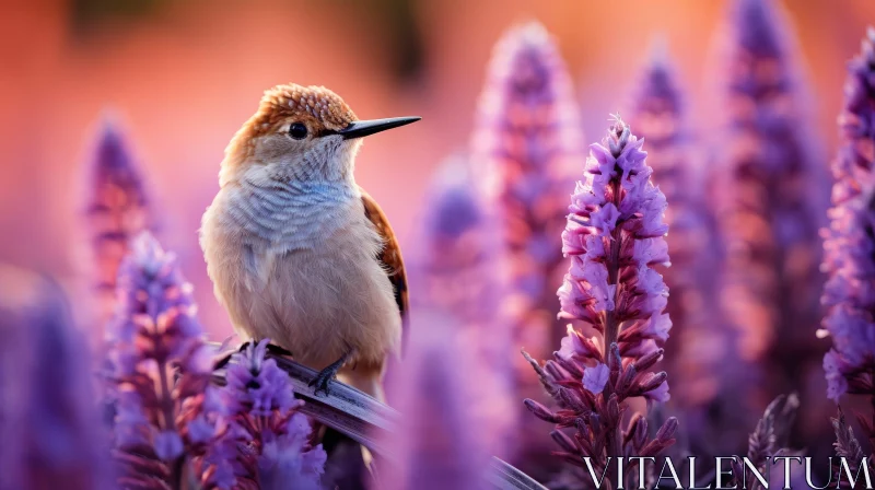 Serene Hummingbird on Lavender Branch AI Image