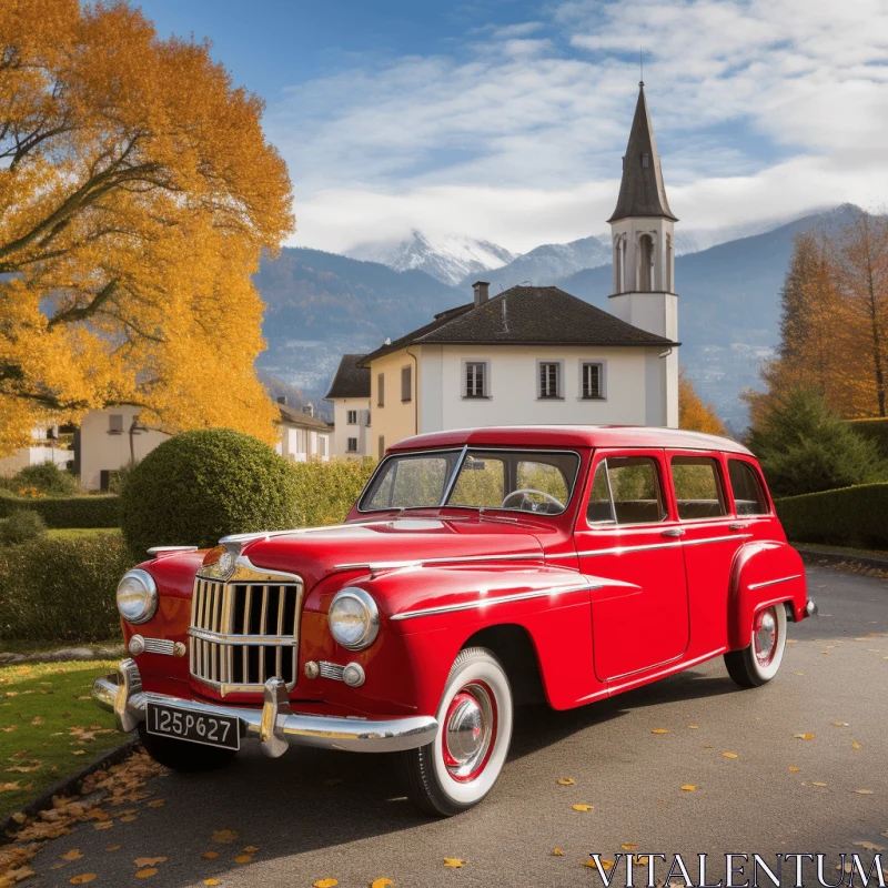 Vintage Red Classic Car | Swiss Realism | UHD Image AI Image