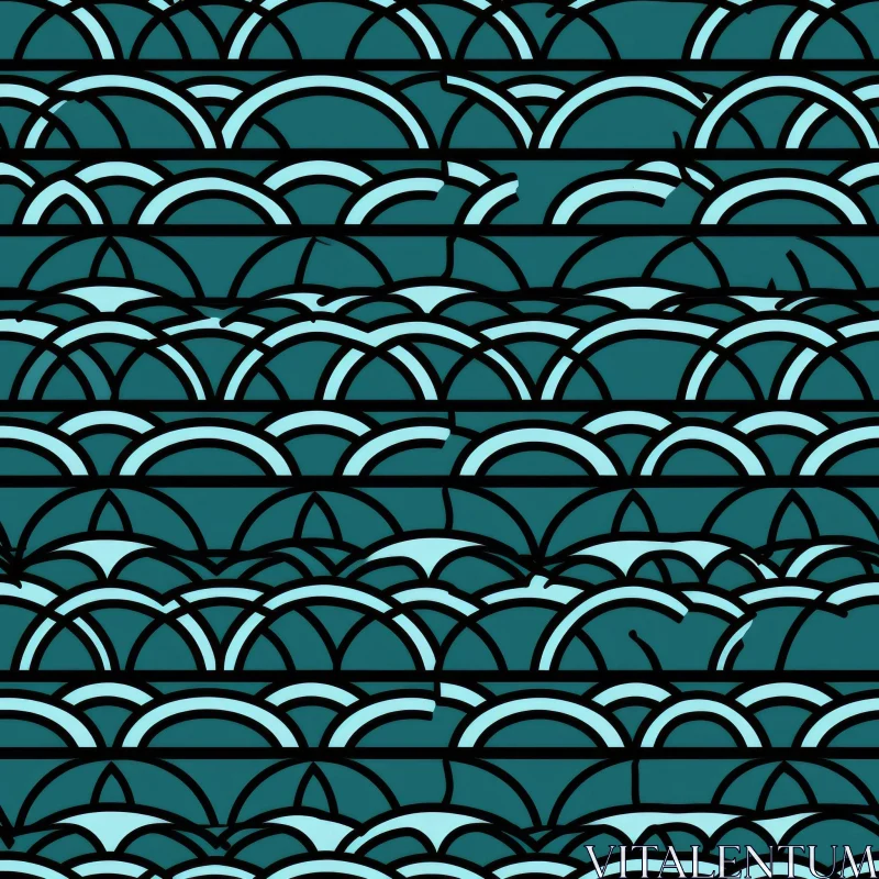 AI ART Blue and Green Arcs Seamless Pattern for Fabric Print or Wallpaper