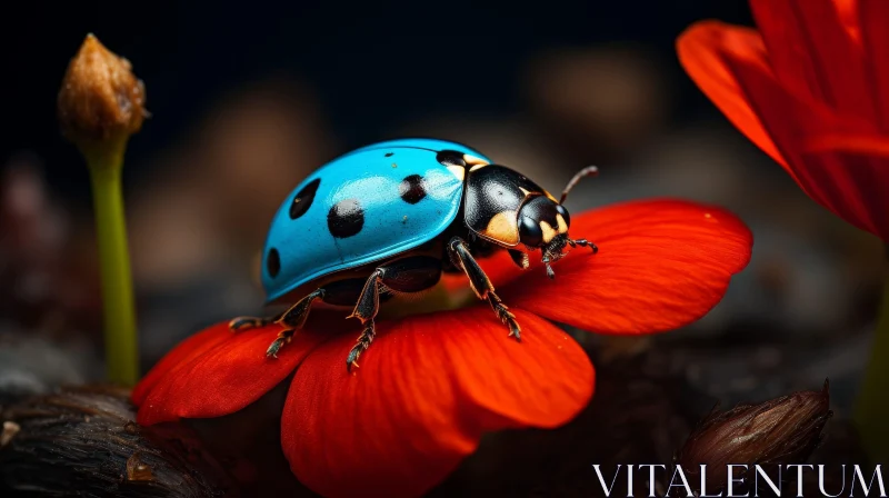 Blue Ladybug on Red Flower - Nature's Beauty Captured AI Image