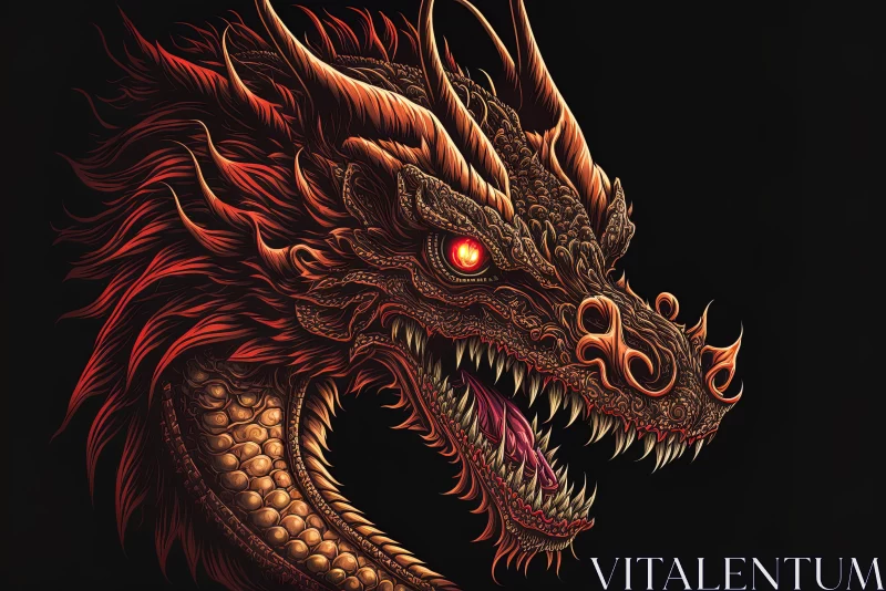 Captivating Trident Dragon Illustration: A Dark and Fiery Masterpiece AI Image