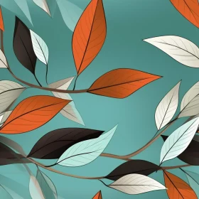 Colorful Leaves Seamless Pattern on Blue Background
