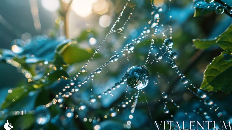 Enchanting Spider Web with Dew Drops in Nature AI Image