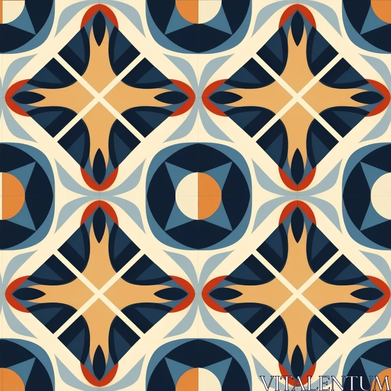 Geometric Quatrefoil and Flower Pattern in Blue and Orange AI Image