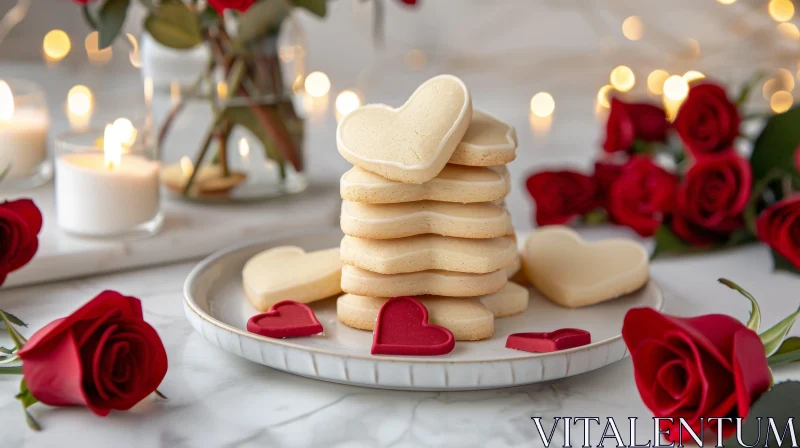 AI ART Heart-Shaped Sugar Cookies with Roses and Candles