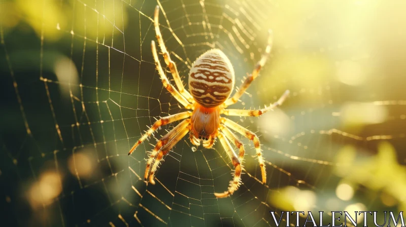 Large Yellow and Brown Spider on Web with Water Droplets AI Image