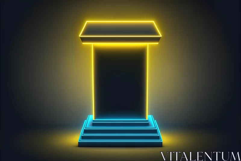 Neon Light on Pedestal - Dark Sky-Blue and Gold - Contest Winner AI Image