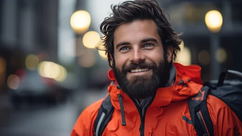 Portrait of Smiling Man in Orange Jacket