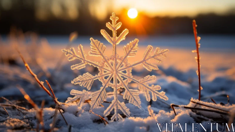 AI ART Snowflake Close-up in Winter Sunset