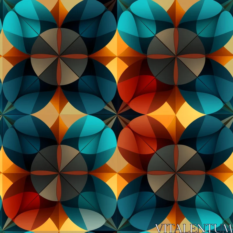 AI ART Symmetrical Circle Pattern in Blue, Orange & Brown