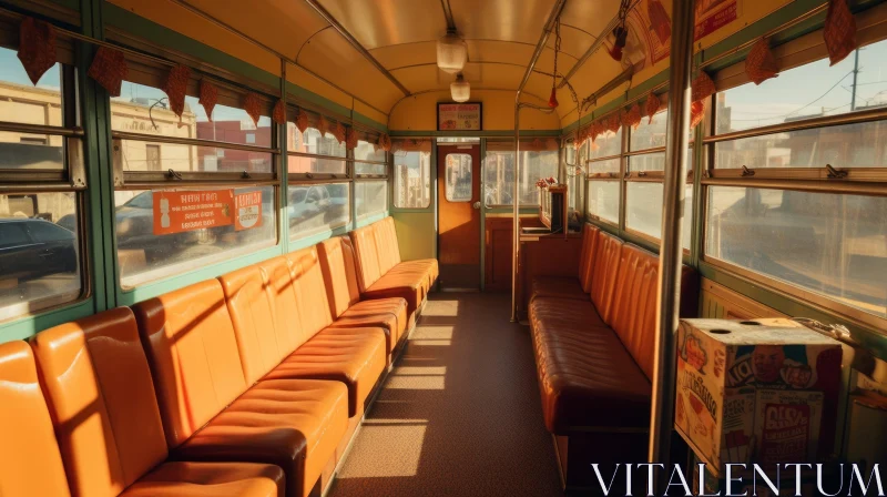 Vintage Public Transport Bus Interior | Warm Sunlight AI Image