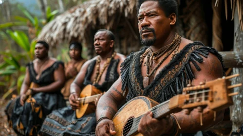 Authentic Polynesian Musicians in Traditional Attire