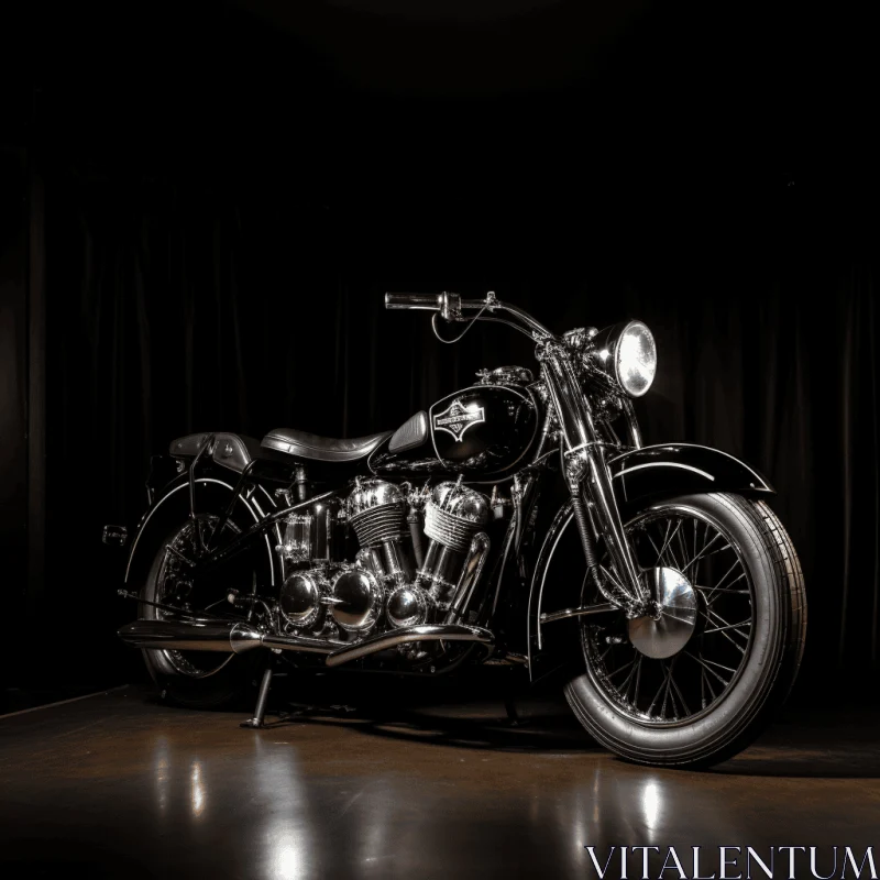 Black Motorcycle in Front of Black Curtain | Polished Craftsmanship AI Image