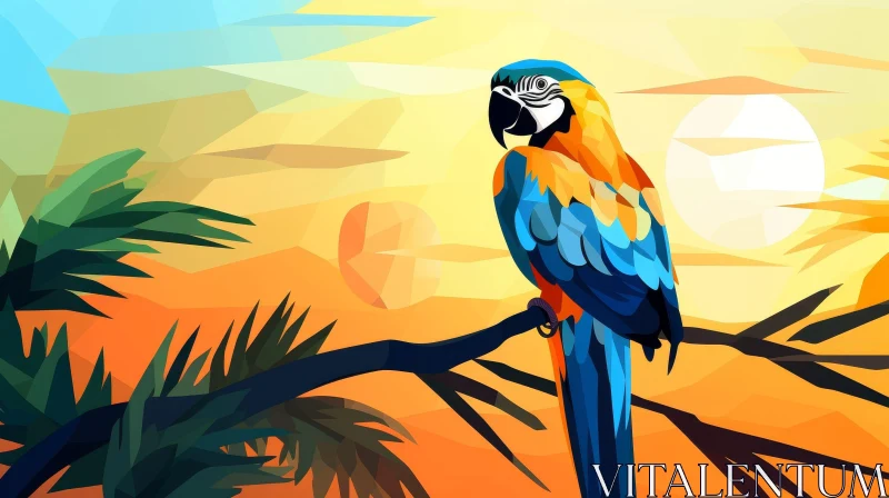 AI ART Blue and Yellow Parrot on Branch - Digital Painting