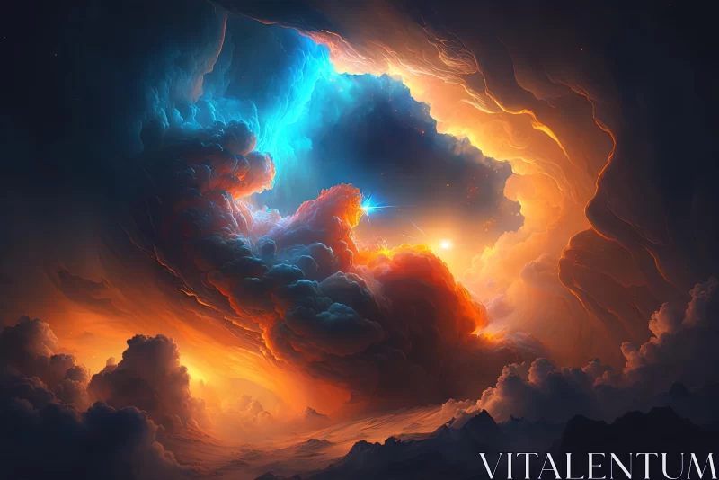 Captivating Fantasy Art: Clouds and Sunlight in Vibrant Colors AI Image