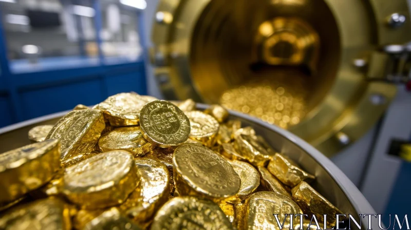 Captivating Visual: Stunning Gold Coin Composition in Metal Container AI Image