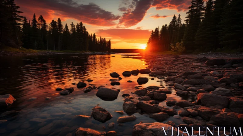 Majestic Sunset over Mountain River AI Image