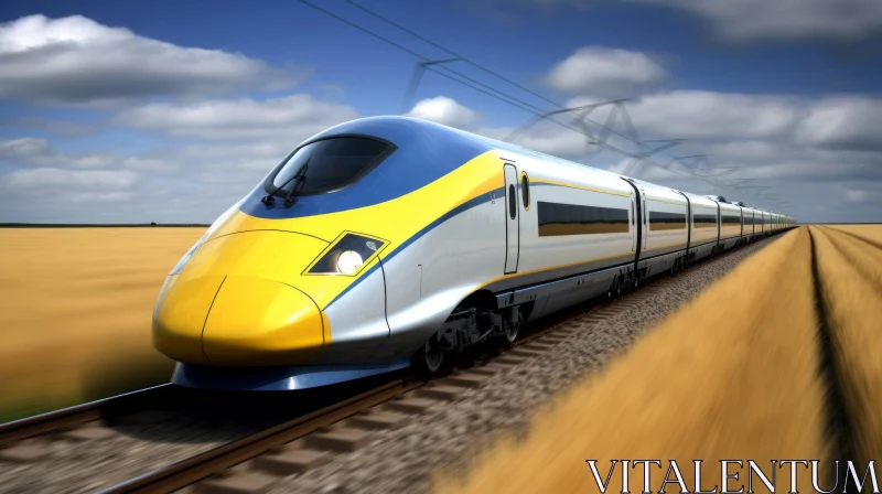 Speeding High-Speed Train in Rural Landscape AI Image