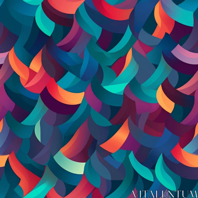 Staggered Curved Shapes Pattern in Blue, Green, Purple, and Orange AI Image