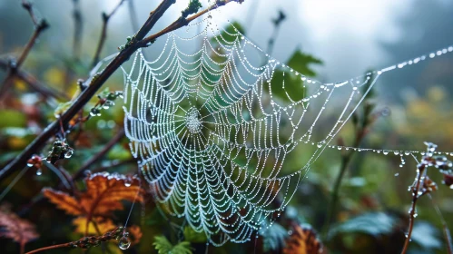 Symmetrical Spider Web with Morning Dew - Macro Nature Photography