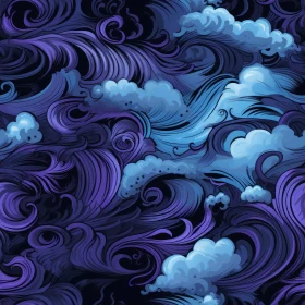 Tranquil Clouds and Waves Seamless Pattern
