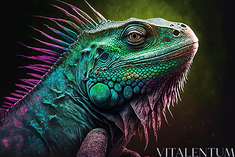 Colorful Iguana Portrait - Psychedelic Animal Artwork AI Image
