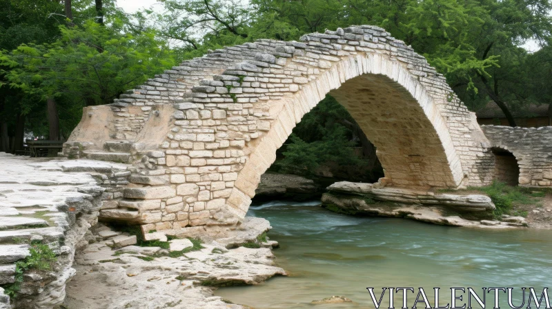 Enchanting Stone Bridge amidst Lush Green Trees AI Image