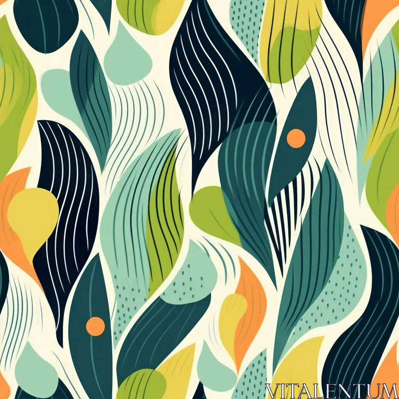 Mid-Century Inspired Floral Vector Pattern AI Image
