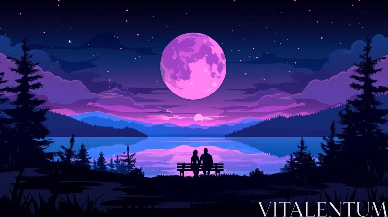 Pink Moon Landscape - Serene Nature Scene AI Image