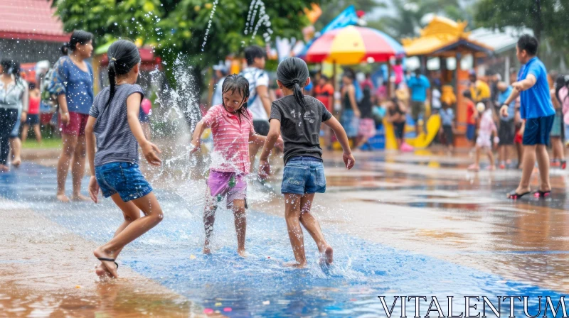 Playful Girls in a Water Park | Childhood Joy and Laughter AI Image