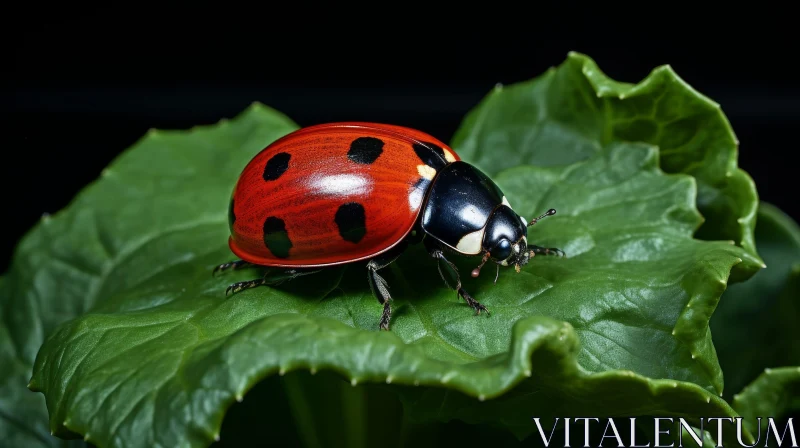 AI ART Red Ladybug on Green Leaf - Nature Insect Image