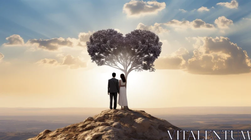 Romantic Sunset View: Man and Woman in Nature AI Image