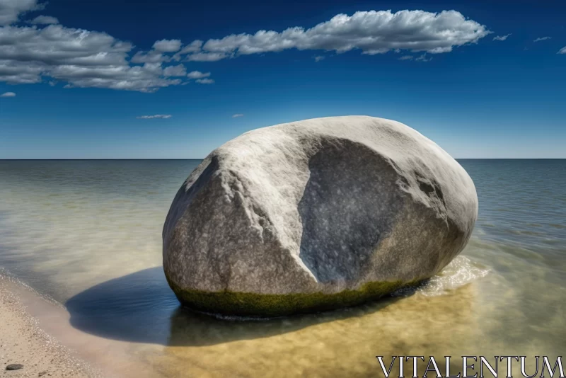 Serene Nature Photography: A Captivating Image of a Boulder in Calm Waters AI Image