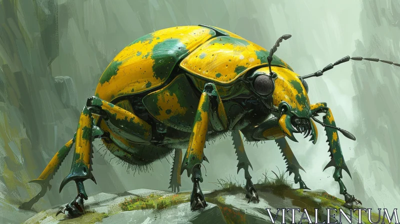 AI ART Yellow and Green Beetle Digital Painting