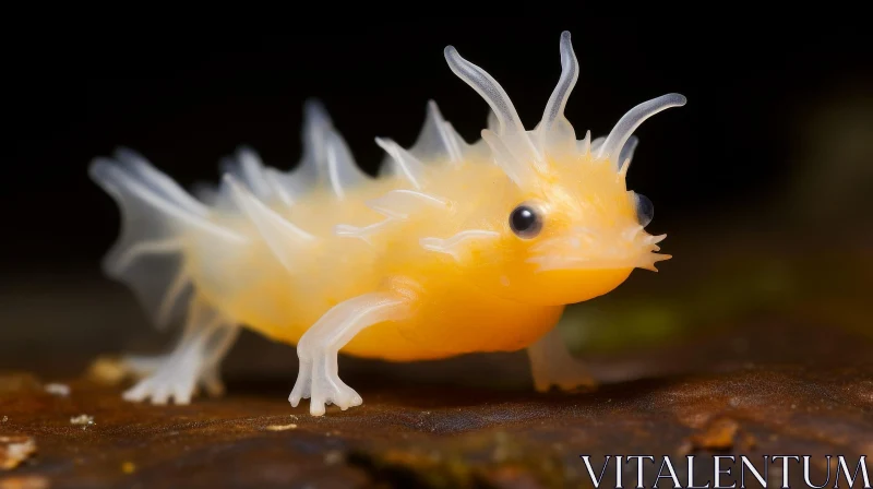 Yellow-Orange Salamander-Like Creature on Leaf AI Image
