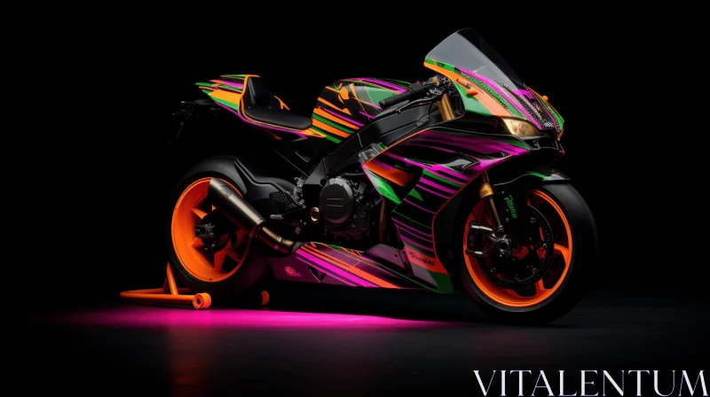Colorful Dark Black Motorcycle with Neon Lights - Innovative Design AI Image