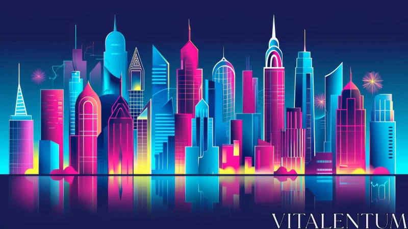 Colorful Geometric Cityscape Digital Illustration AI Image
