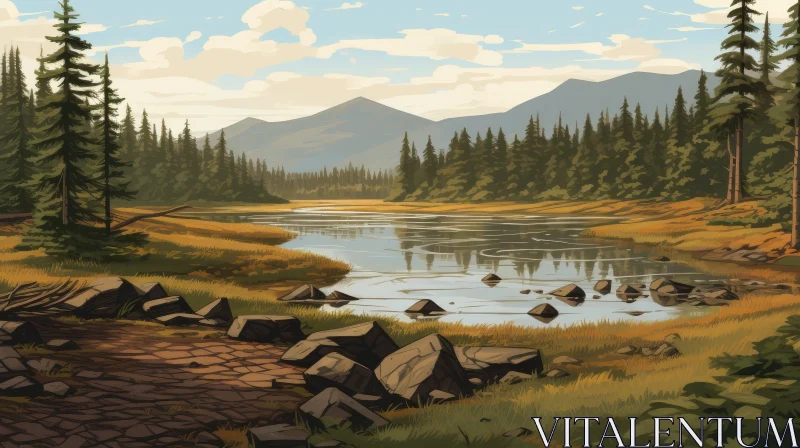 Mountain Valley Landscape - Serene Nature Scene AI Image