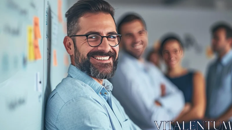 Smiling Middle-Aged Man in Casual Clothes in Office AI Image