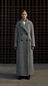 Stylish Woman in Black-and-White Houndstooth Coat