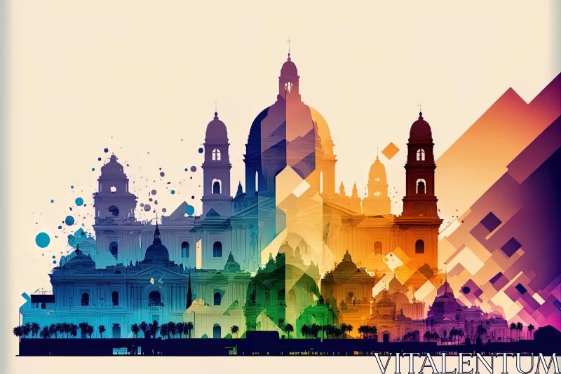 Vibrant Colorful Buildings in Chiaroscuro Style | Contemporary Latin American Art AI Image