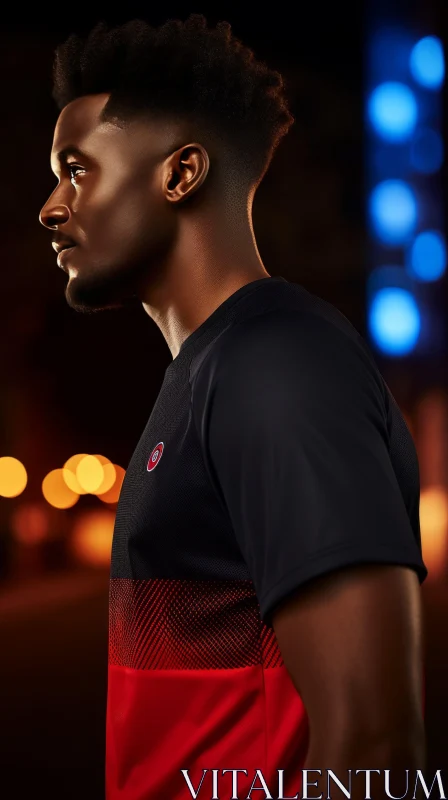 Athletic African-American Male Model in City Background AI Image