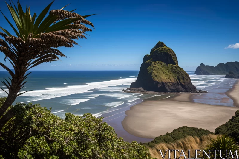 Captivating Beach Art: A Stunning Maori-inspired Ocean View AI Image