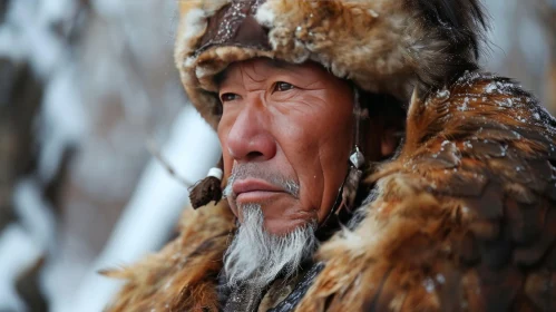 Captivating Portrait of a Weathered Man in a Snowy Forest