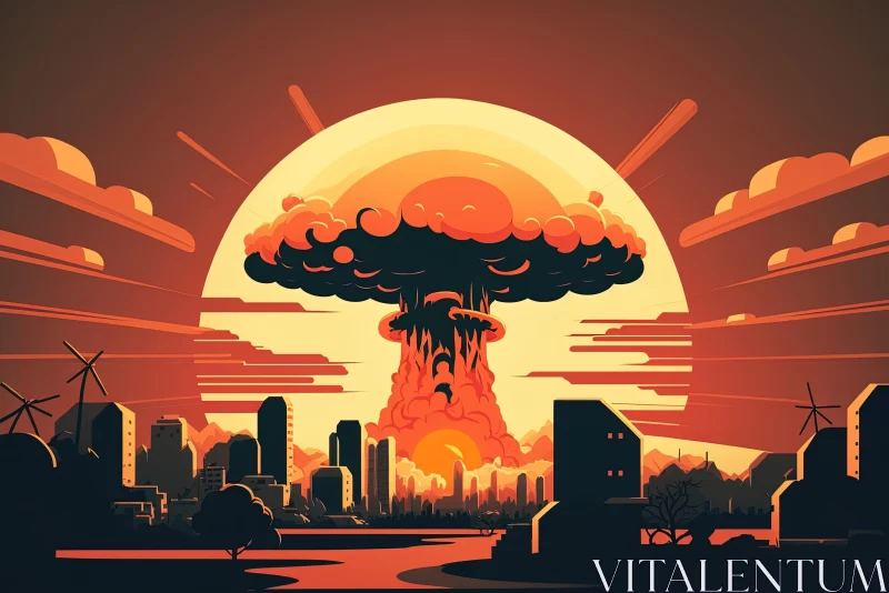 Captivating Post-Apocalyptic Illustration | Nuclear Explosion Cityscape AI Image
