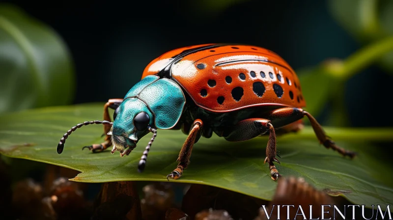 AI ART Colorful Beetle on Green Leaf